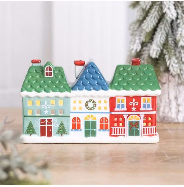 KDMD Festive Village Christmas Street Tealight and Incense Cone Holder in Multicolour Ceramic