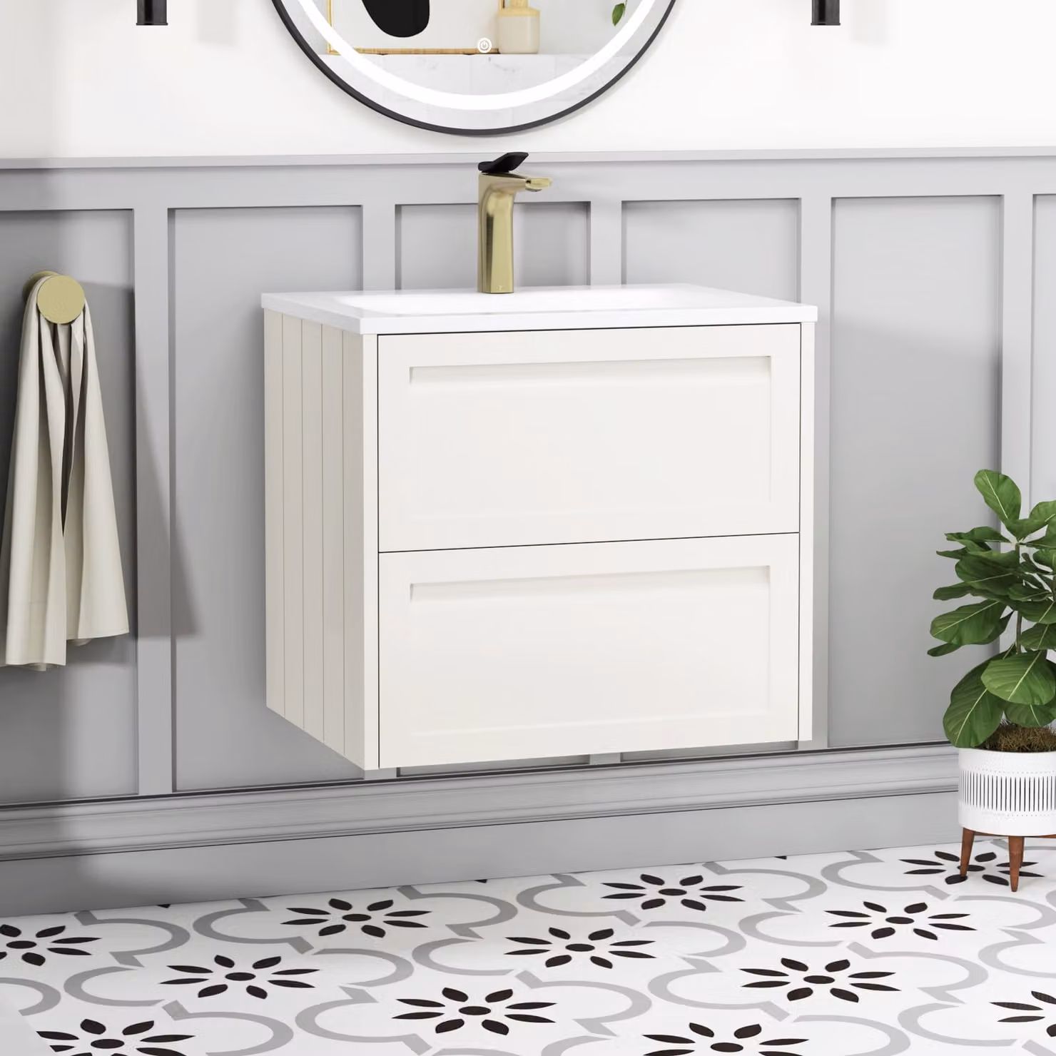 Royal Bathrooms Elmore Classic White Traditional Wall Hung 2 Drawer Vanity Unit with Matt Stone Basin