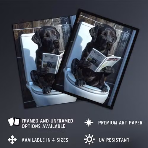 Artery8 Black Labrador Reading on Toilet Funny Dog Lover Bathroom Wall Art Poster Print, Multicolour, 46 x 61 cm – 2