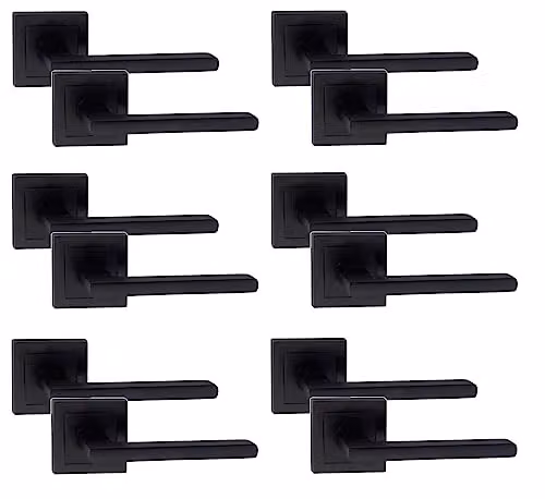 Golden Grace Leon Door Handles on Square Rose, Matt Black, 6 Pairs