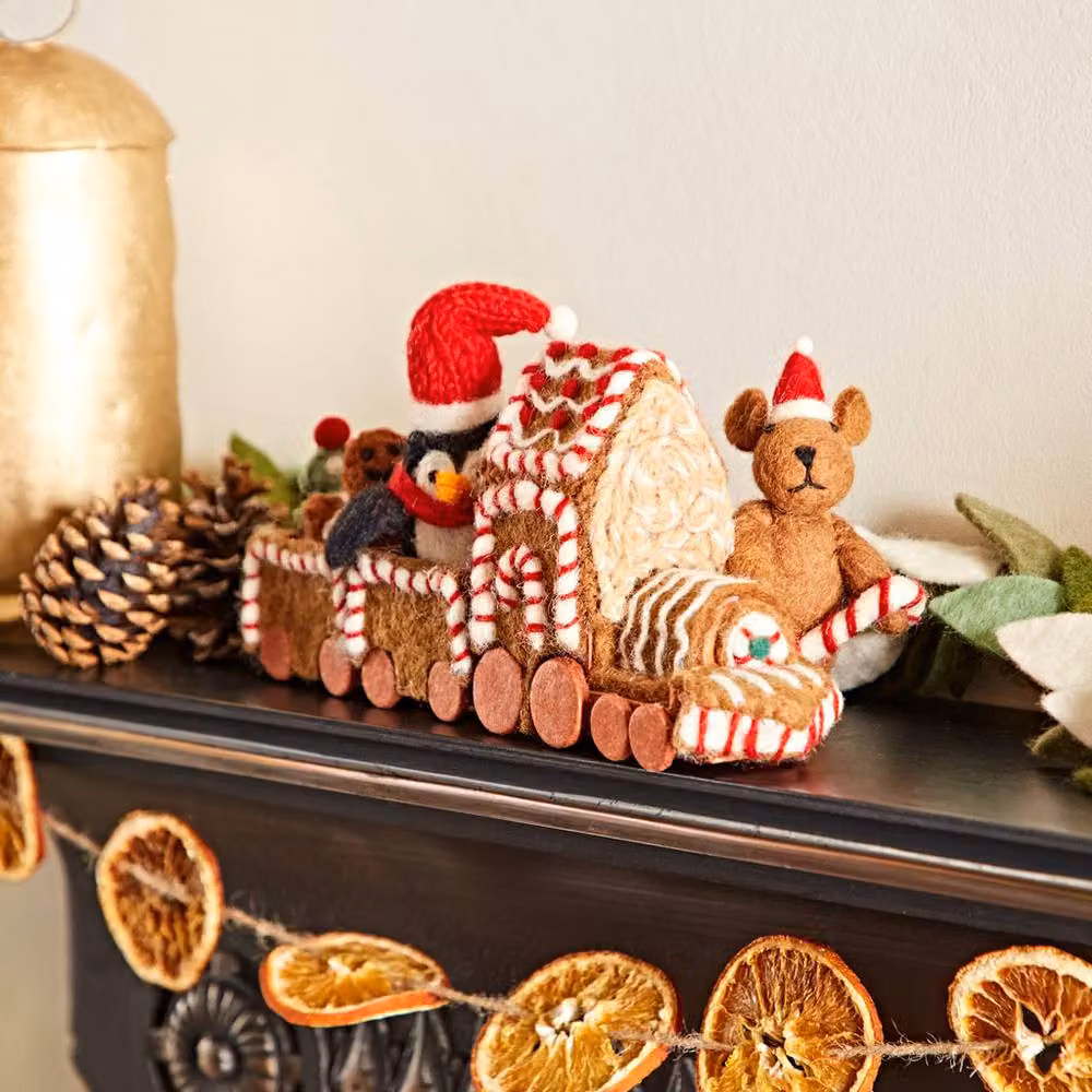 Paper High Gingerbread Christmas Train Tabletop Decoration in Brown and Red – 2