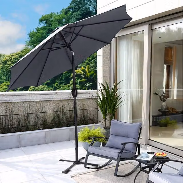 Livingandhome 3M Traditional Freestanding Garden Parasol with Foldable Cross Base and Central Pole, Grey