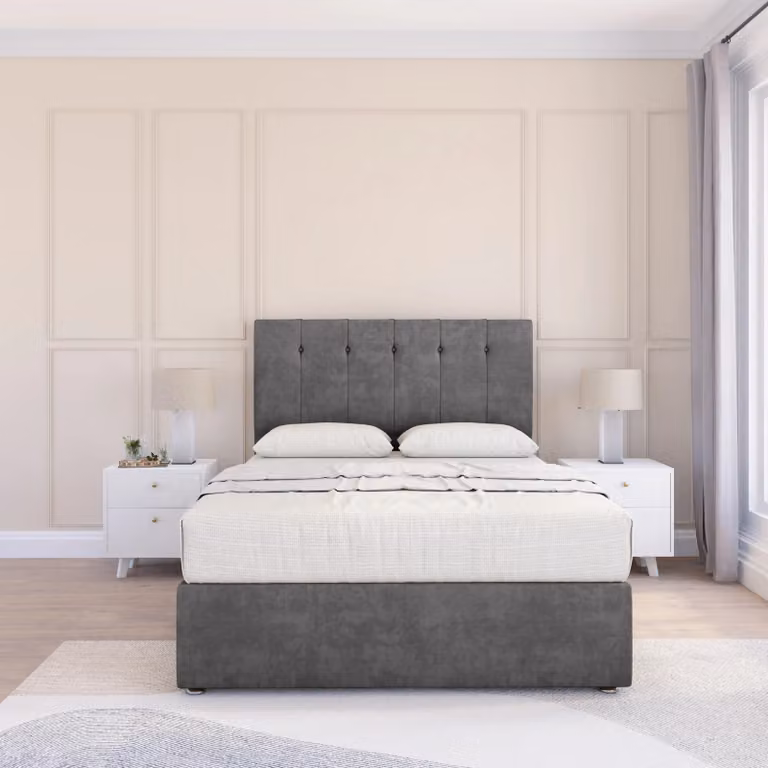 Sloomy Highbury Single Divan Bed Base with 54 inch Floor Standing Headboard in Light Beige, W/D/H: 90 x 200 cm