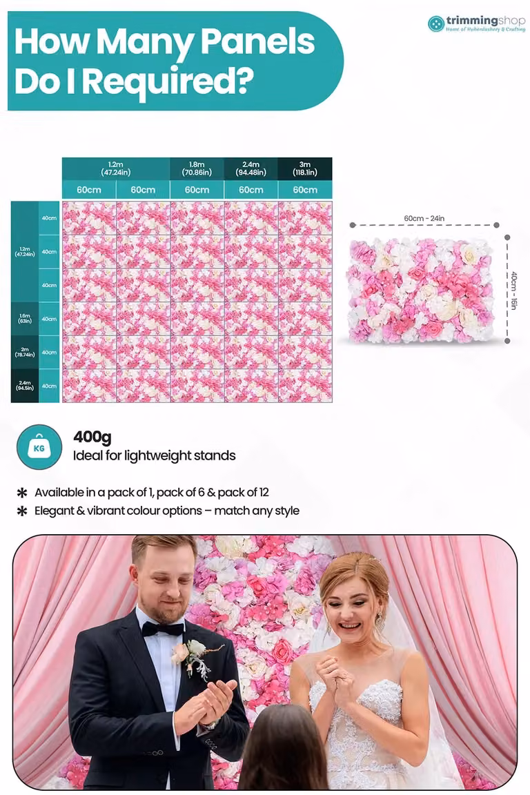 Neel Blue Pink Artificial Floral Wall Panel Decorative Wedding Photography Backdrop W/D/H: 60 x 40 x 1 cm