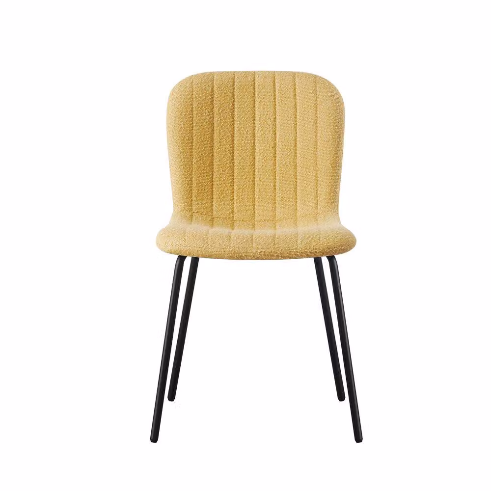 MCC Direct Bella Luxe Set of 4 Yellow Bouclé Teddy Faux Fur Dining Chairs with Black Metal Legs – 2