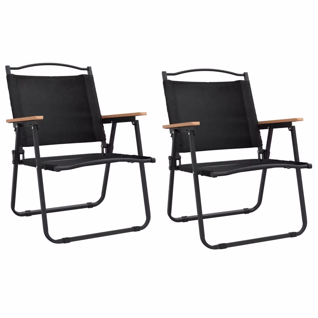 Berkfield Home Set of 2 Black Camping Chairs with Armrests in Oxford Polyester Fabric, W/D/H: 54 x 55 x 78 cm – 2