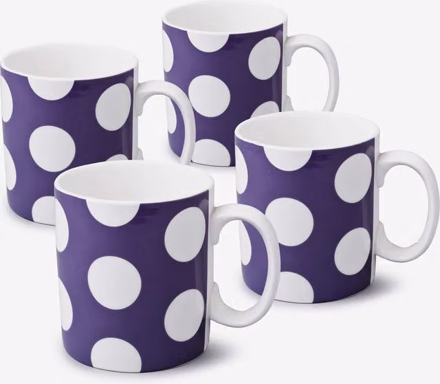 WM Bartleet & Sons 1750 Set of 4 Porcelain Mugs, 568ml, White and Purple Dotted – 7