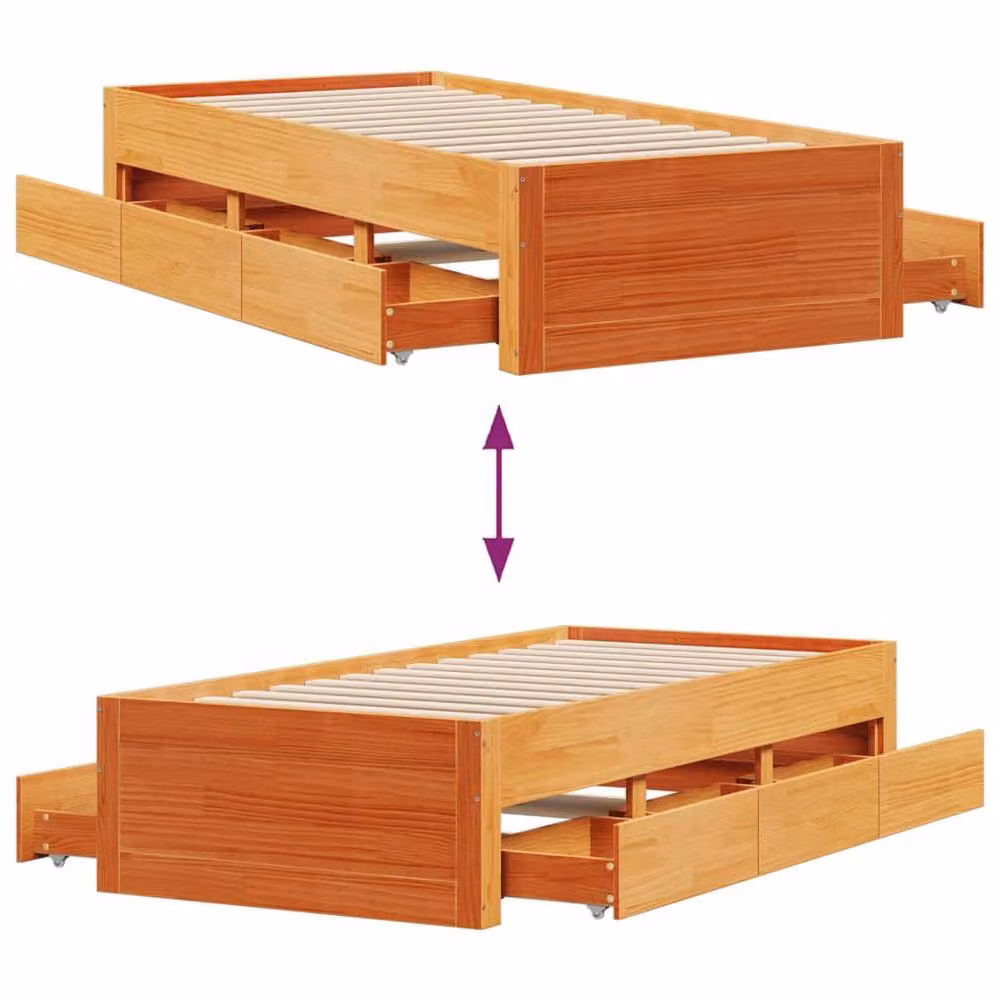 Berkfield Home Solid Wood Pine Bed Frame with Drawers, Wax Brown, W/D/H: 90 x 200 cm – 3