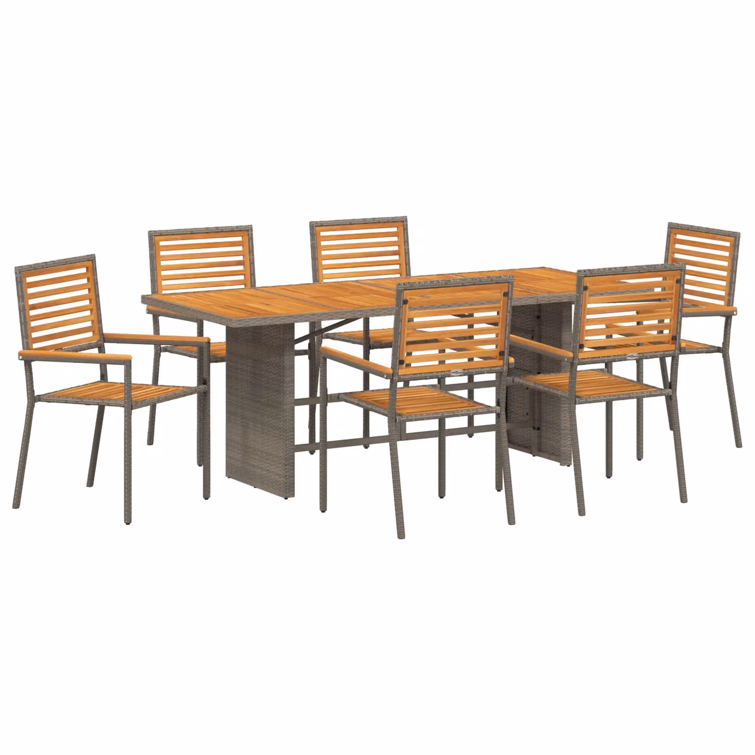 Berkfield Home 7 Piece Grey Poly Rattan and Acacia Wood Garden Dining Set – 2