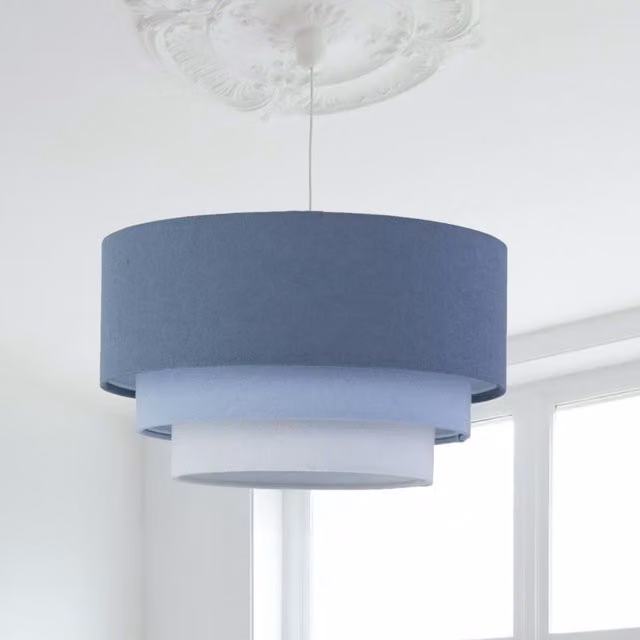 First Choice Lighting Gabi Blue Ombre Linen 3 Tier Round Ceiling Light Shade – 1
