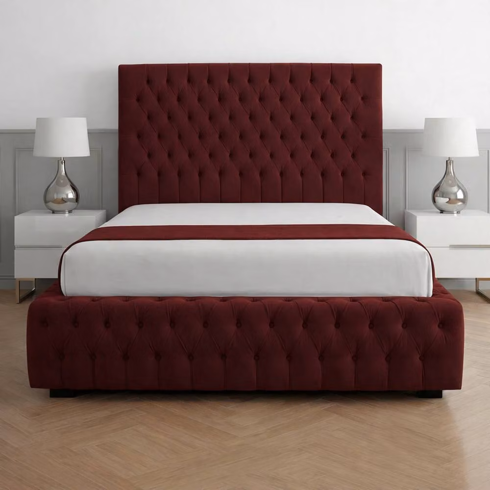 Living Comfort Bedz Countess Upholstered Velvet Gas Lift Storage Bed in Red, W/D/H: 120 x 200 cm – 2