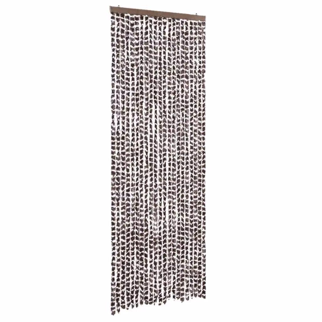 Berkfield Home Chenille Fly Curtain in Brown and White, W/H: 90 x 200 cm – 2