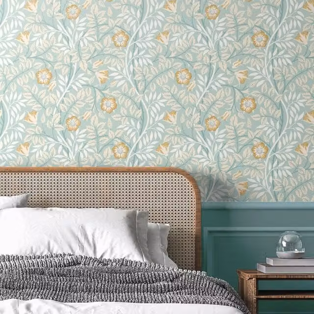 Hoopla Walls Rosehip Trail Seafoam Art Nouveau Floral Wall Art in Blue and Green