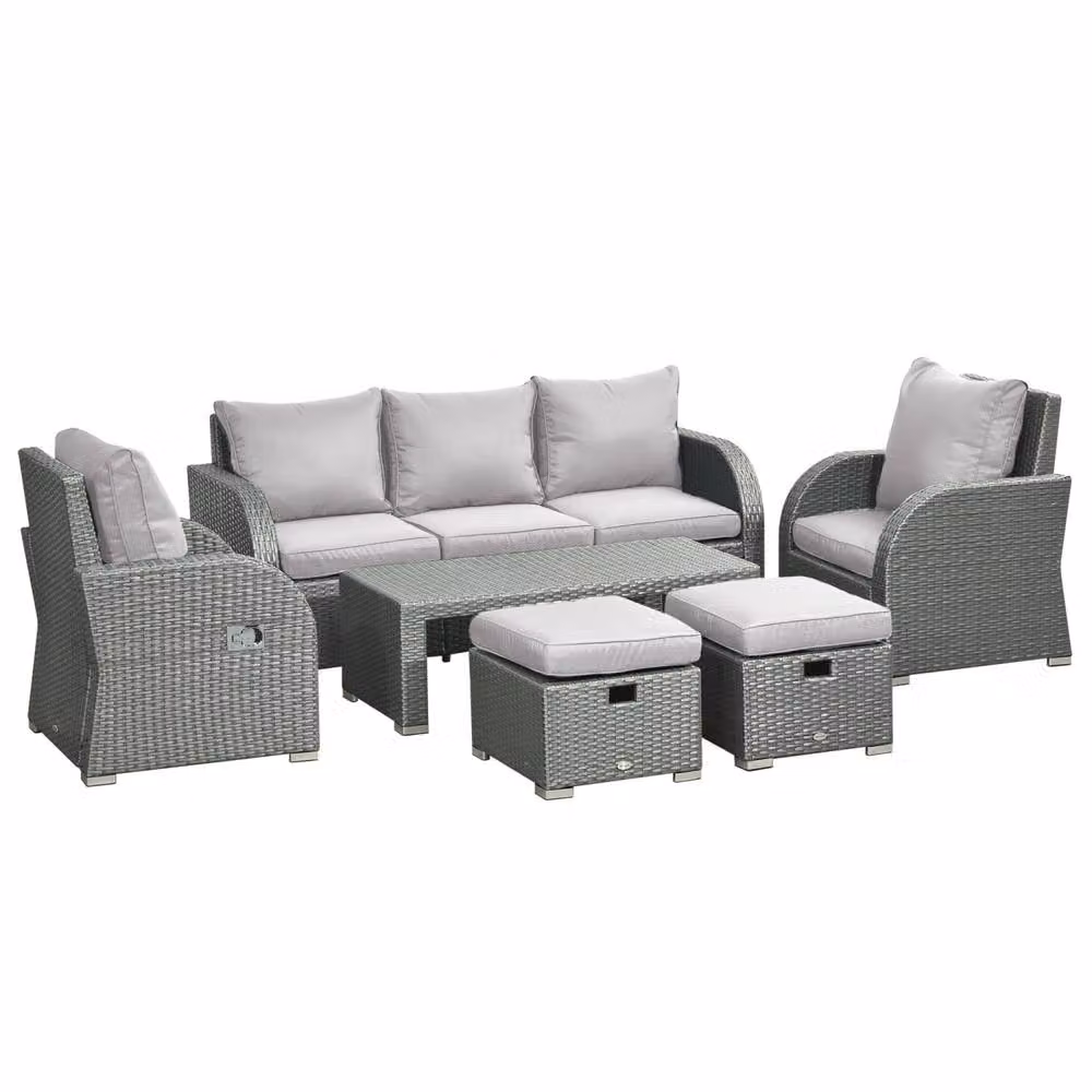 Wyld Haus Tanette 6 Piece Rattan Outdoor Sofa Set in Light Grey with 2 Reclining Chairs – 2
