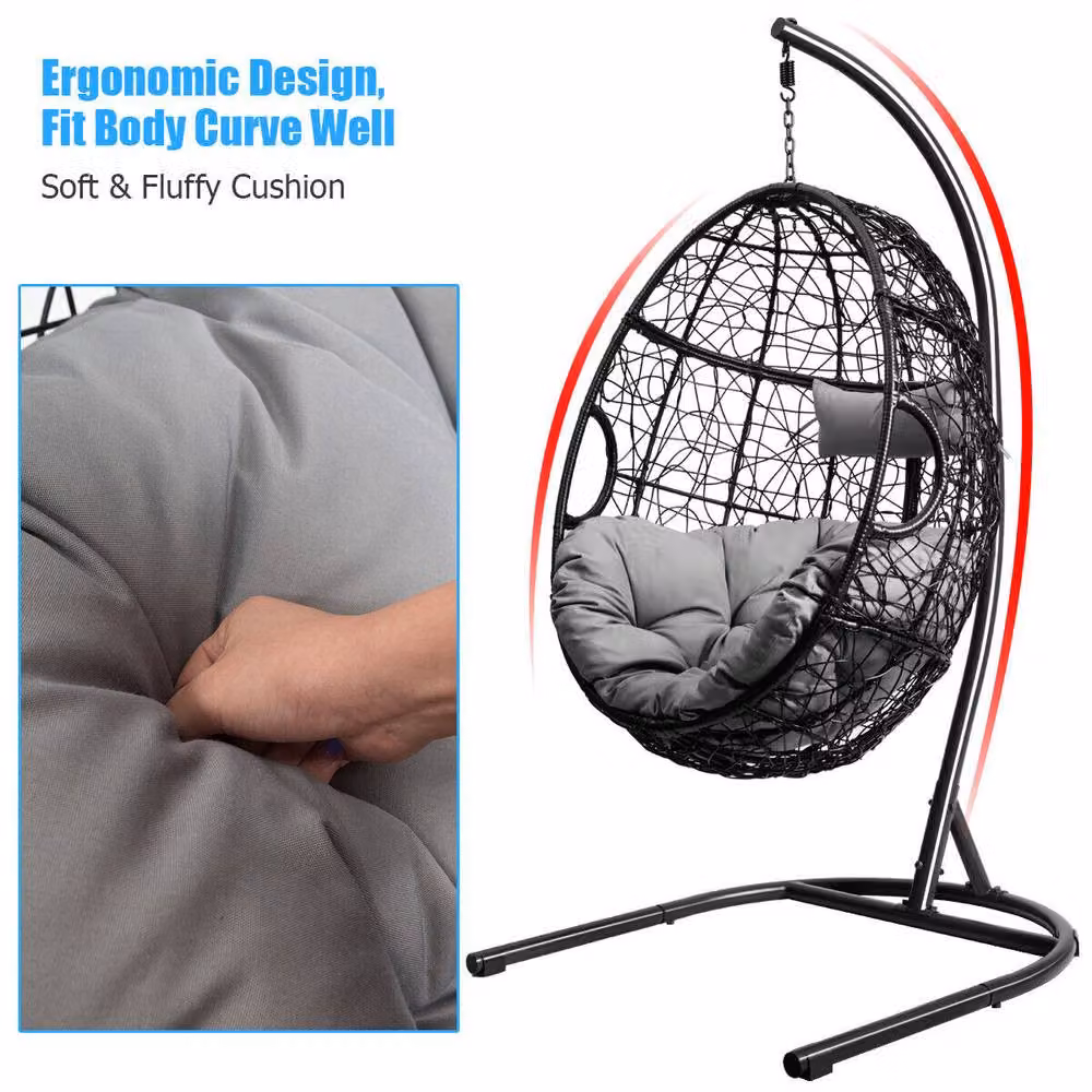 Costway Grey Hammock Egg Swing Chair with Stand for Indoor and Outdoor Use – 3