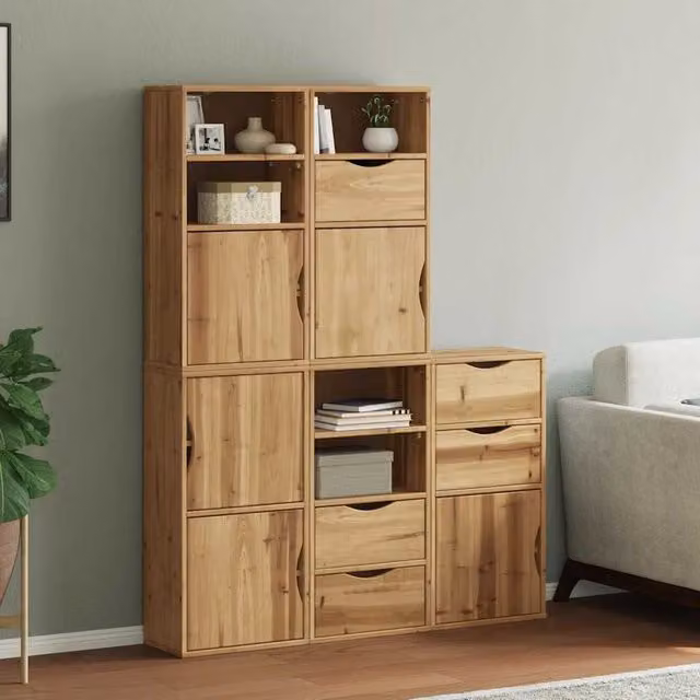 Berkfield Home ODDA Side Cabinets, 5 Piece Set, Solid Wood Pine, Brown, W: 40 cm, D: 24 cm, H: 79 cm