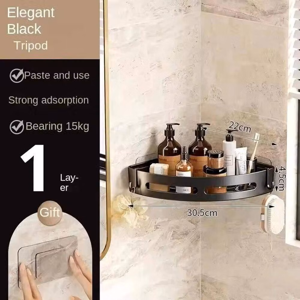 VOGREX Self Adhesive Corner Shower Storage Caddy, Black – 3
