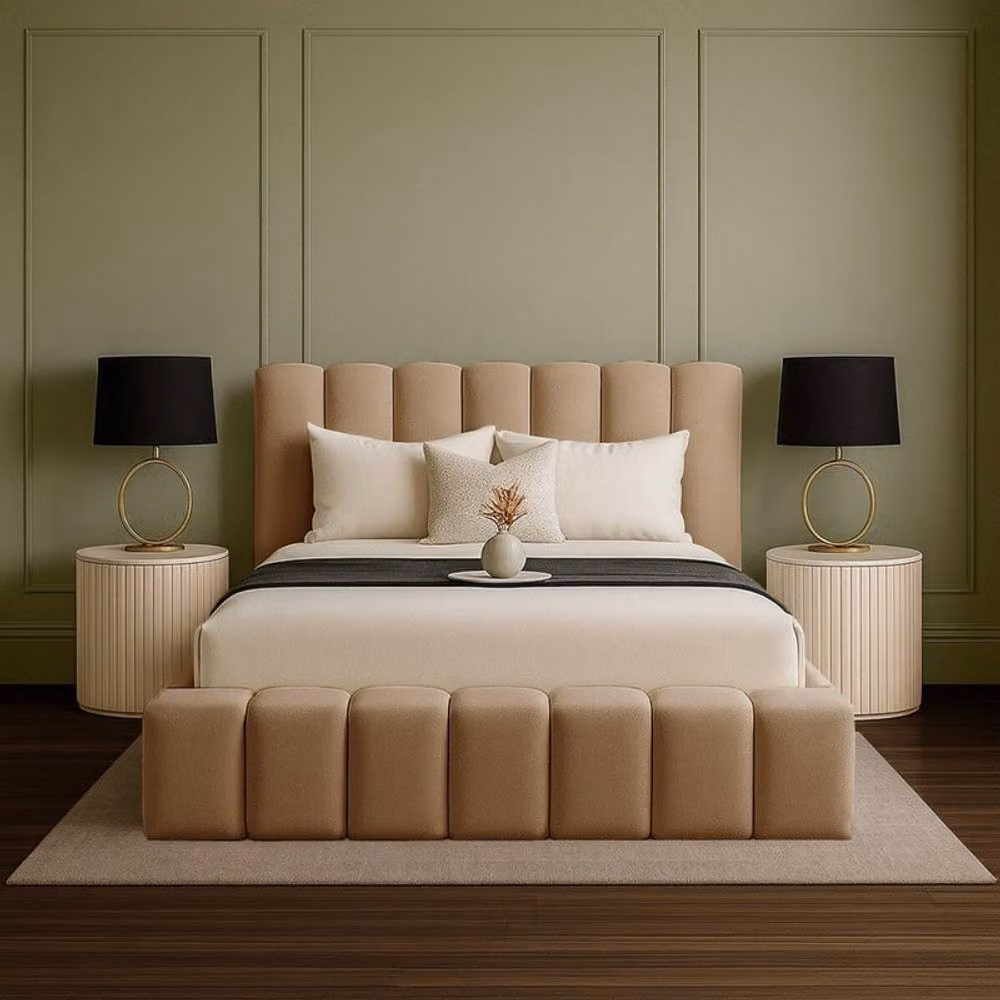 Desire Deco Daisy Ottoman Storage Bed Frame in Beige Plush Velvet with Lift-Up Base, Double Size (W/D/H: 140 x 200 cm) – 1