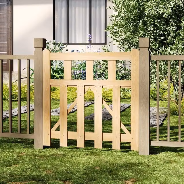 Livingandhome Yellow Spruce Wood Weather-Resistant Garden Fence Gate, Width: 90 cm