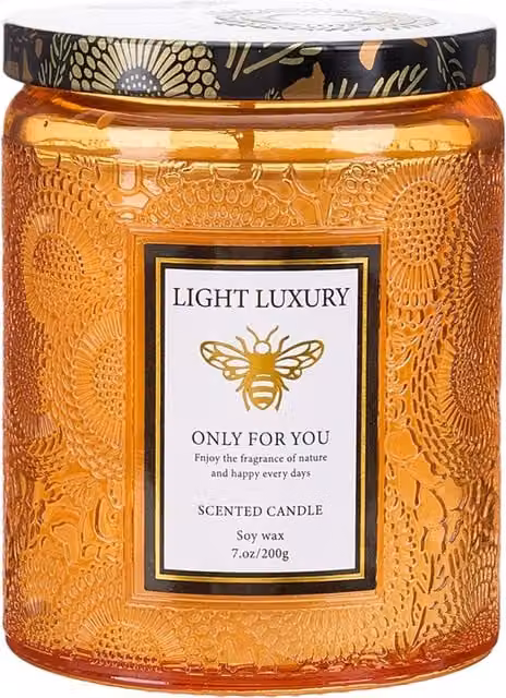 Livingandhome Floral Scented Soy Wax Tabletop Candle in Yellow Embossed Glass Cup