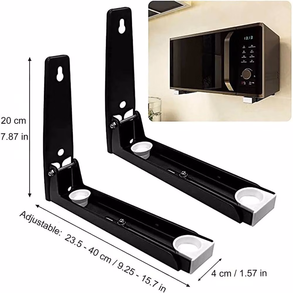FLAVORA 2-Piece Adjustable Wall Mounted Metal Microwave and Oven Shelves in Black – 2