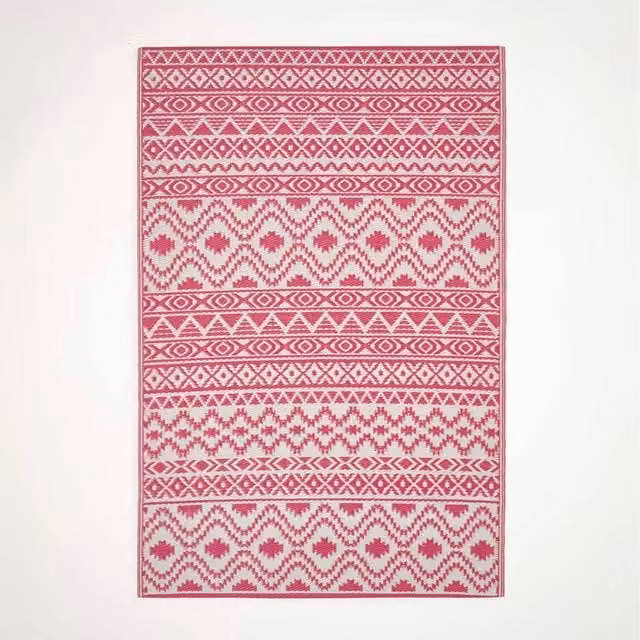 Homescapes Pink Tia Aztec Luxury Waterproof Reversible Outdoor Rug, W: 240 cm