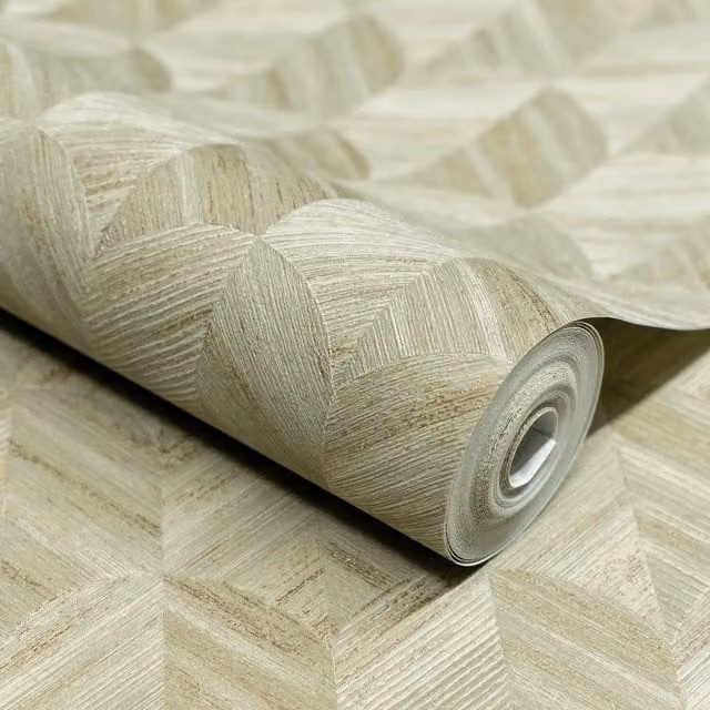 Grandeco Boutique Amber Art Deco Geo Embossed Wallpaper in Sage Green