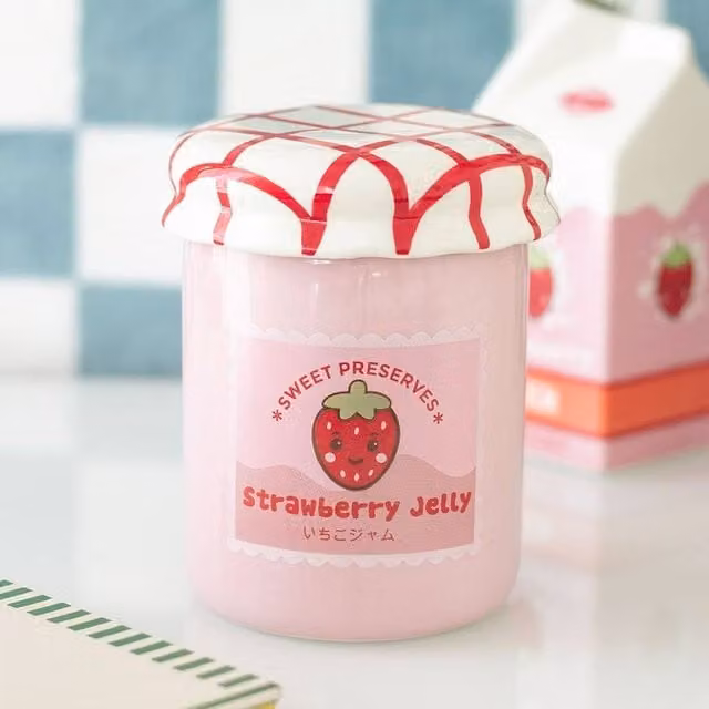 Uniqueful Strawberry Jelly Jar Ceramic Oil Burner and Wax Warmer in Pink