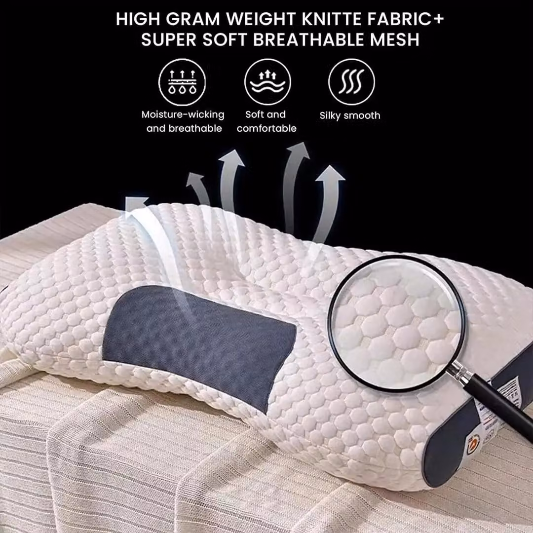 SPETLEK Cervical Memory Foam Pillow with Breathable Antibacterial Polyester Knit Cover, White and Multicolour – 3