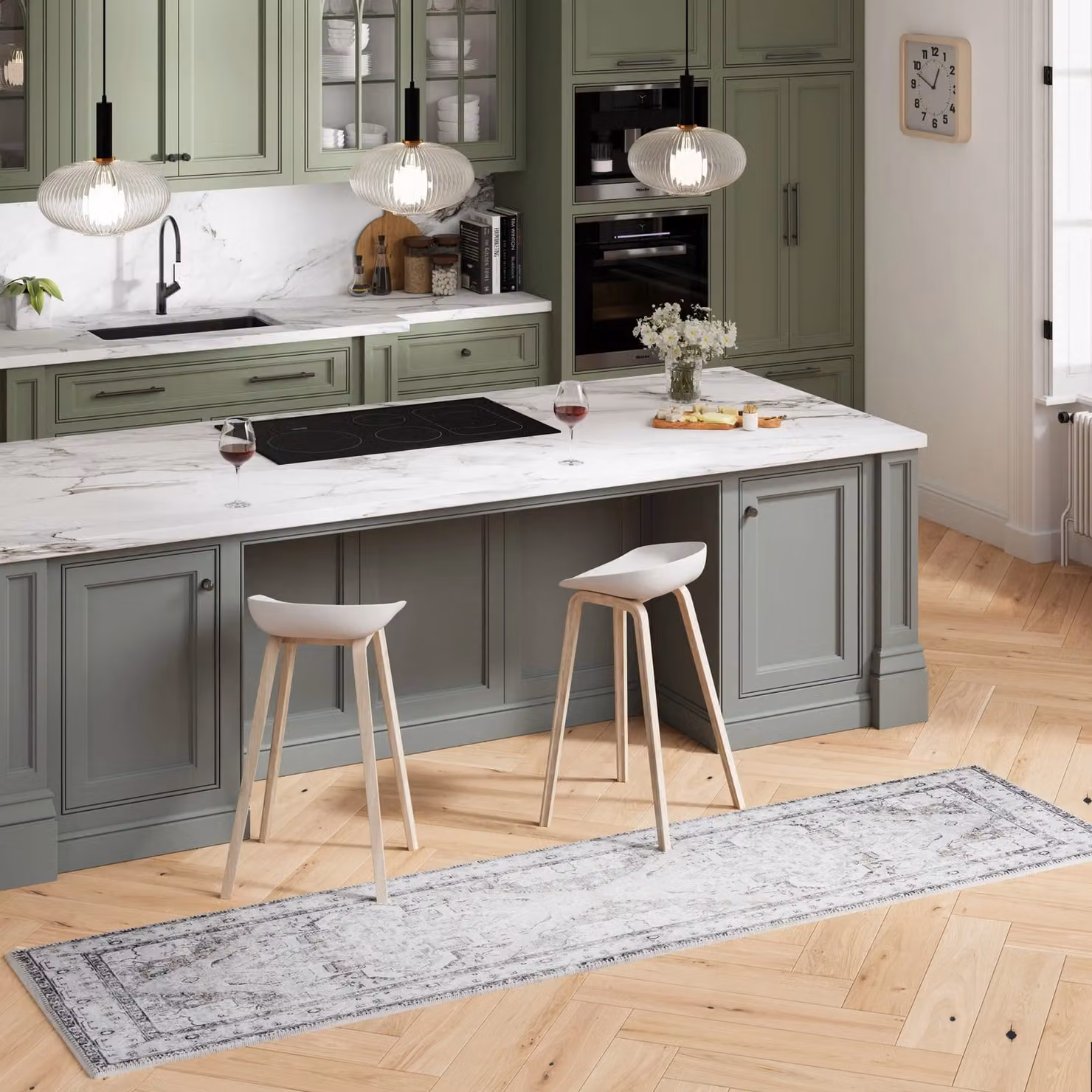 Kukoon Washable Runner Rug with Beige Border in Grey, W: 80 cm, L: 300 cm – 2