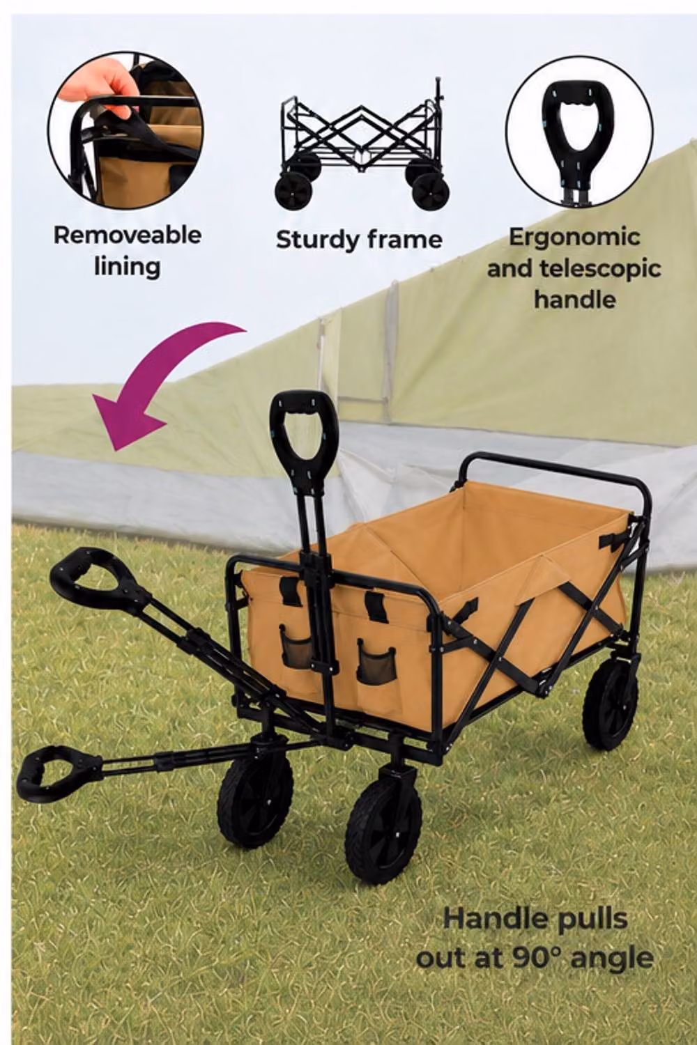 Neo Foldable Collapsible Garden Festival Cart in Camel – 4