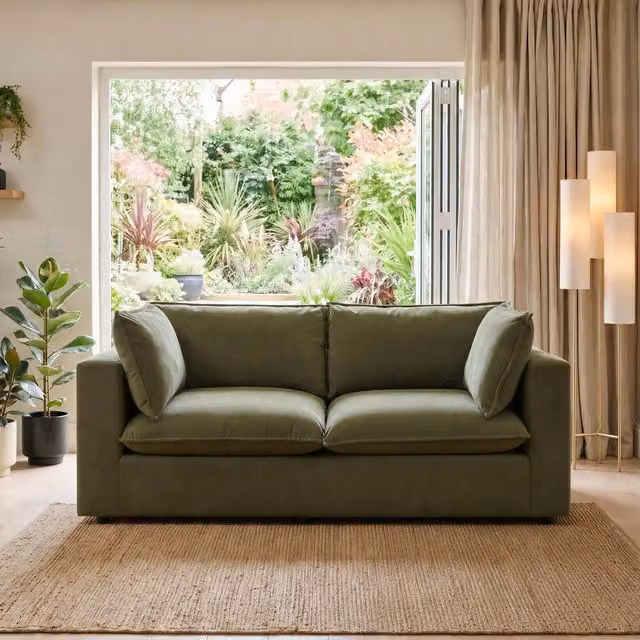 Furniturebox UK Echo Linen-Look Fabric 2 Seater Modular Sofa in Green