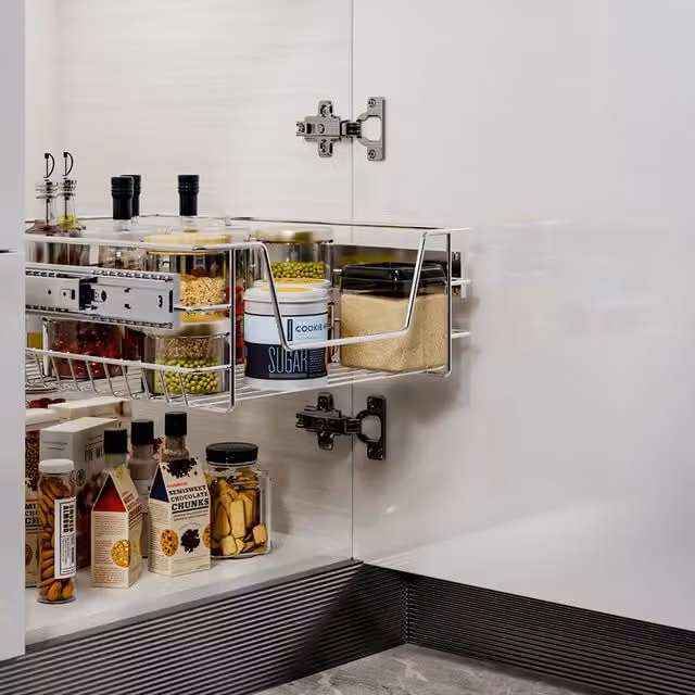 Livingandhome Silver Metal Pull Out Wire Under Shelf Kitchen Storage Basket