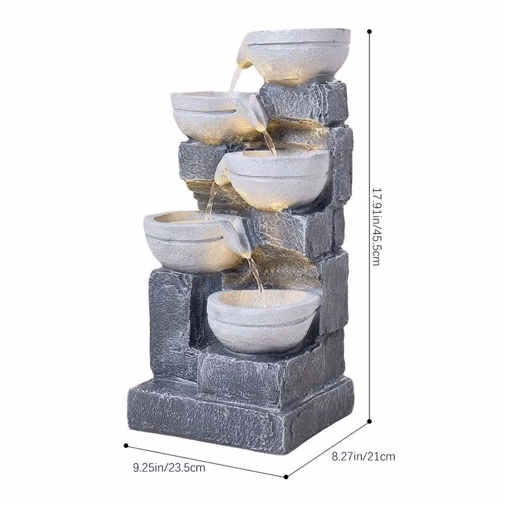 EONLION Electric Floor Standing Stone Cascade Statue Fountain with LED Light, Grey, Height: 100 cm – 2