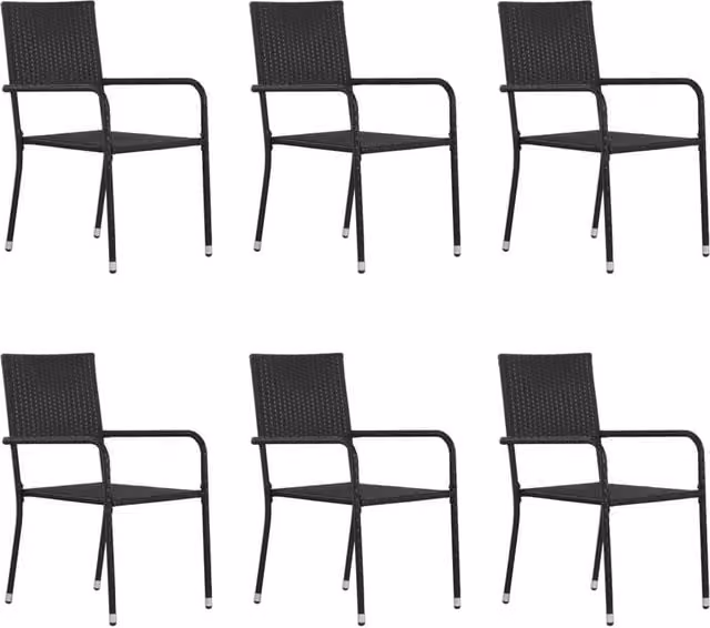 Berkfield Home Set of 6 Stackable Black Poly Rattan Garden Dining Chairs with Armrests