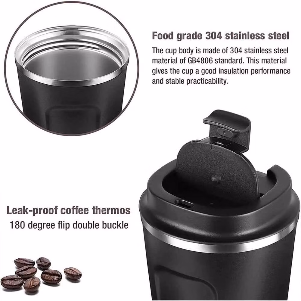 PAWNORA Double Walled Insulated Stainless Steel Coffee Mug, Black, 380ml – 3