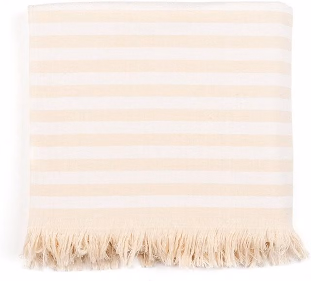 Torres Novas White and Beige Striped Cotton Terry Flat Sheet