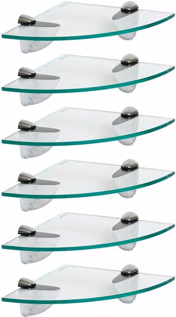 Harbour Housewares Transparent Glass Corner Bathroom Shelf with Silver Chrome Wall Mount, W/D/H: 20 x 20 x 6 cm