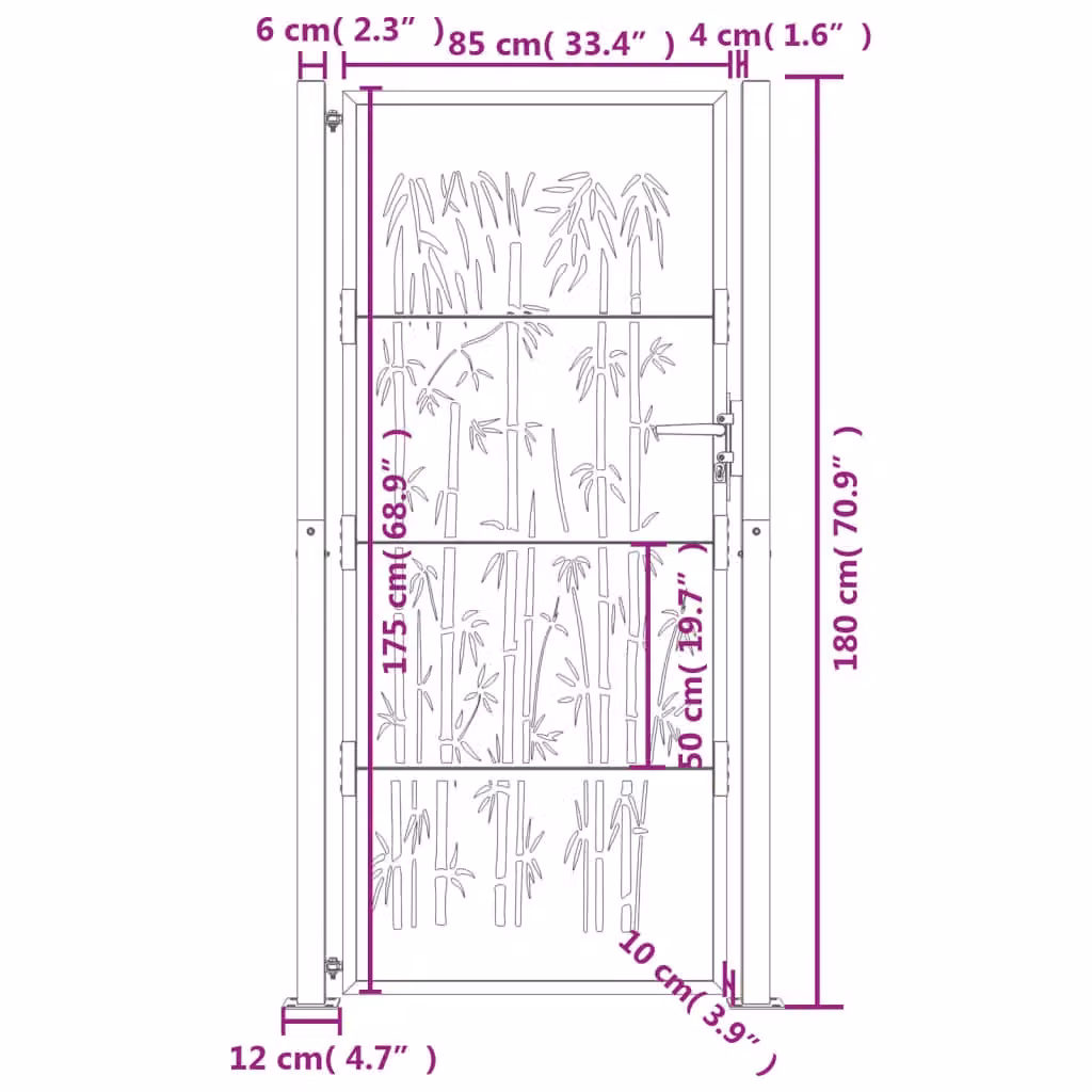 Berkfield Anthracite Steel Garden Gate with Bamboo Design, W: 105 cm, H: 180 cm – 5