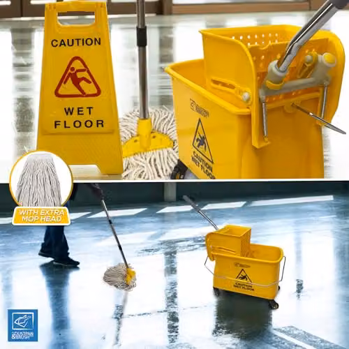 TDBS Professional Kentucky Floor Mop and Bucket Set with Wringer and Refillable Head, Yellow – 5