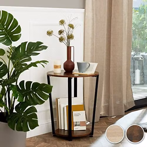 tectake Round Industrial Style Side Table with Steel Frame and Wooden Shelves, Brown, Ø50 x 62.5 cm – 2