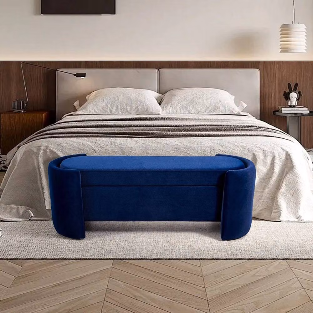 Kelvenix Velvet Ottoman Storage Box in Blue – 4