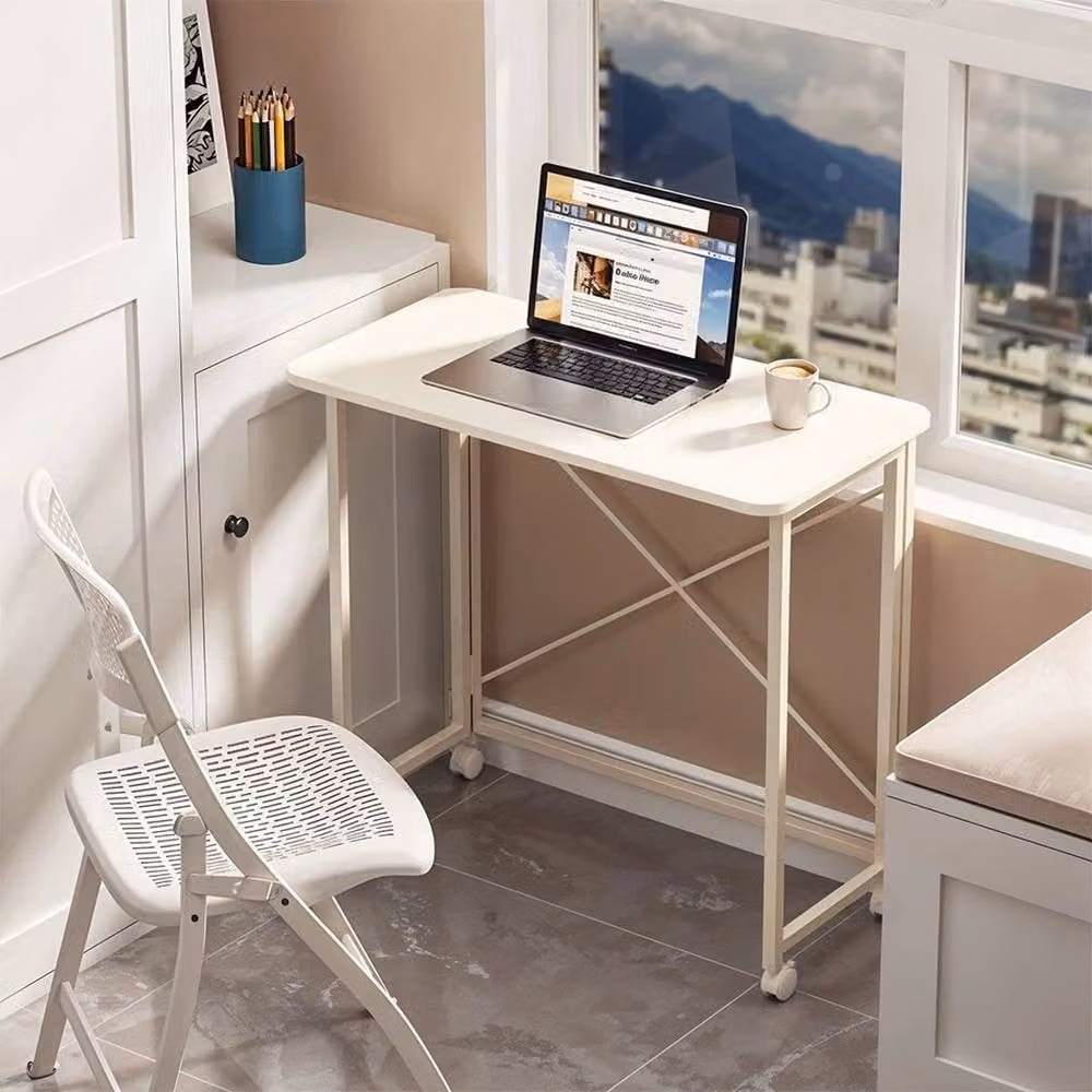 FLAVORA White Mobile Laptop Desk, Foldable Sofa Side PC Desk with Castors, W/D/H: 80 x 40 x 75 cm – 3