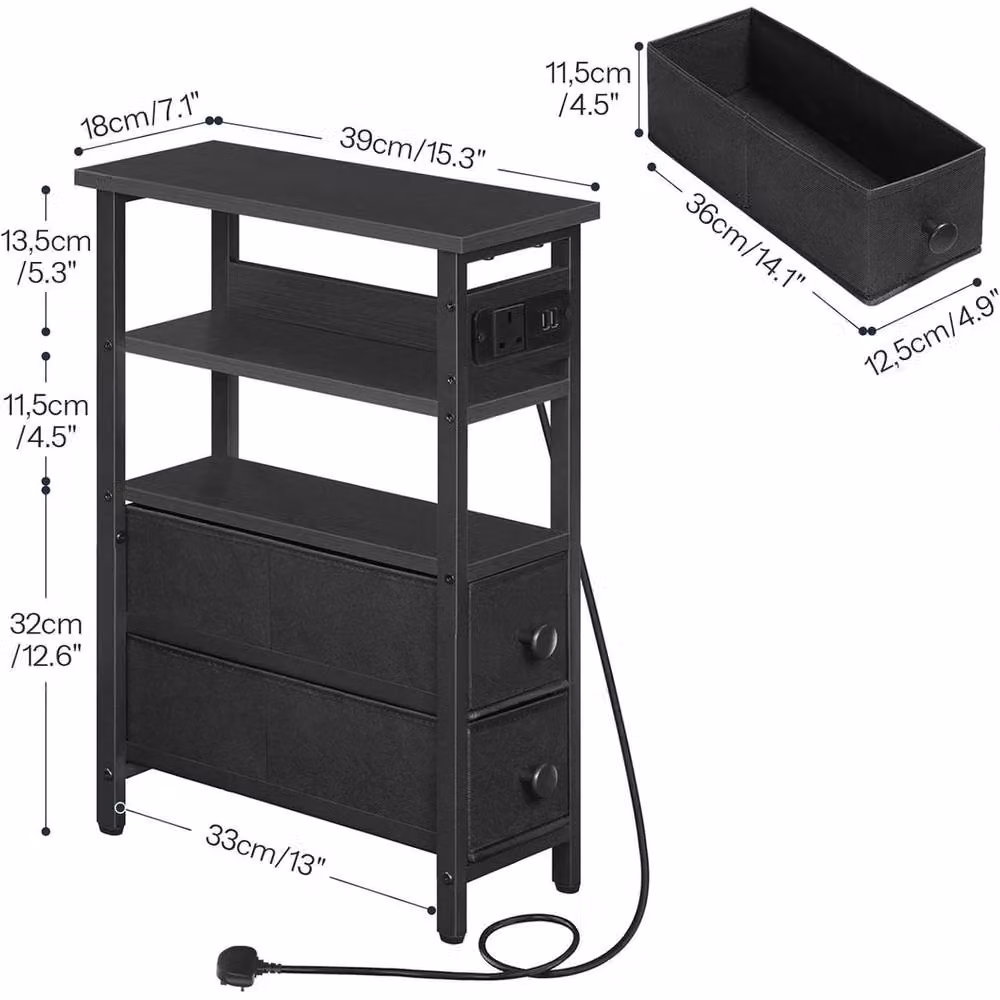 NESTLUNE Black Bedside Side Table with Charging Station – 2