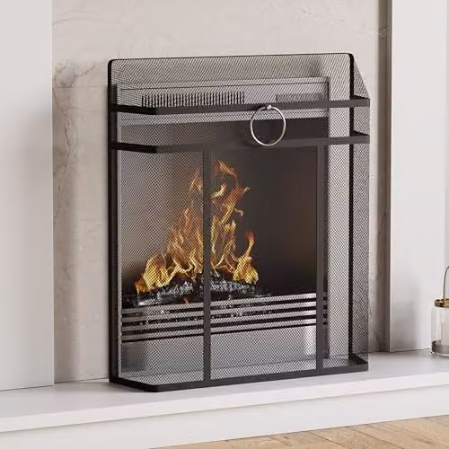 Fire Vida Octon Spark Metal Fire Guard in Black and Chrome, Height: 71.12 cm – 3