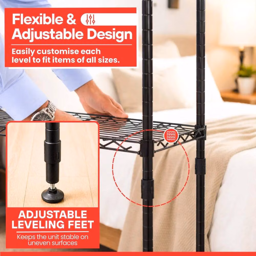 NESTLUNE 5-Tier Heavy Duty Metal Wire Shelving Unit for Garage Storage, Black, W: 100 cm, D: 35 cm, H: 180 cm – 3
