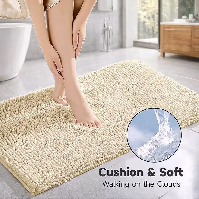 YnysTec Non-slip Water-absorbent Bathroom Mat and Hallway Rug in Beige, W 60 cm x D 90 cm
