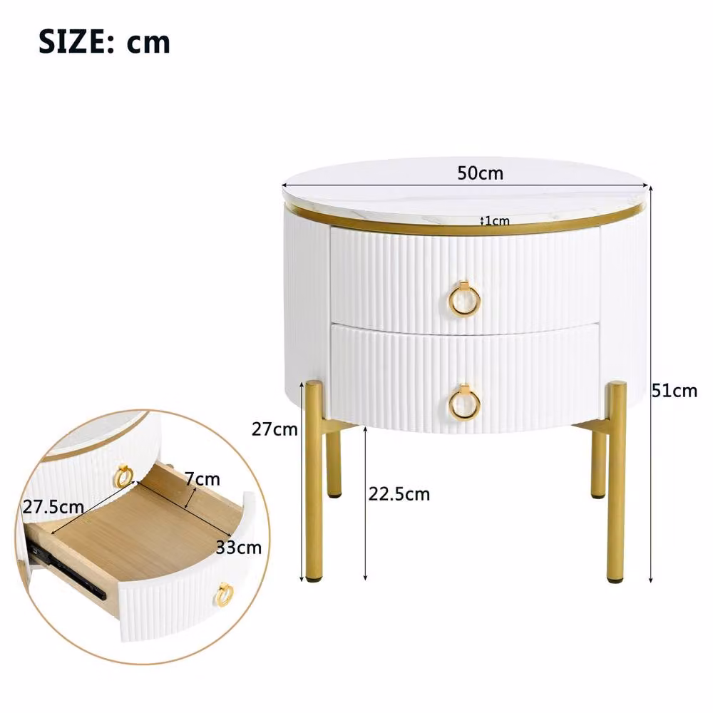 BTM Round White and Gold Glossy Coffee Table with Drawers – 3