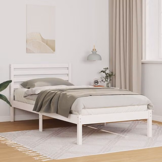 Berkfield Home White Solid Pine Wood Bed with Headboard W/D/H: 80 x 200 cm