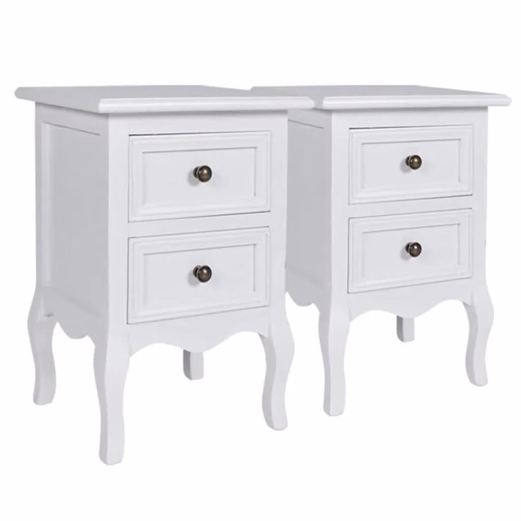 Berkfield Home Set of 2 White MDF Nightstands with 2 Drawers – 2